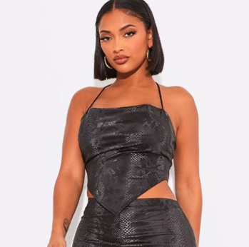 Shape Black Matte Faux Leather Snake Halterneck Top