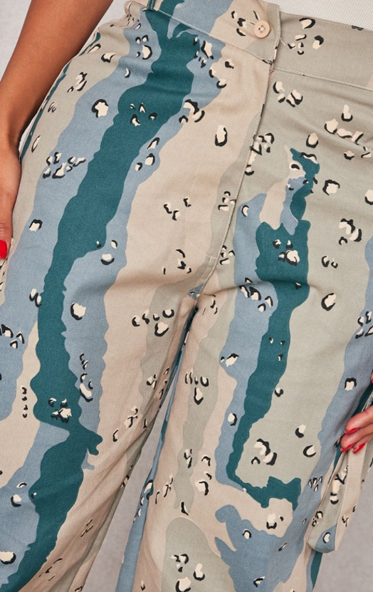 Plt - Shape Dark Grey Camo Print Pocket Detail Wide Leg Cargo Trousers