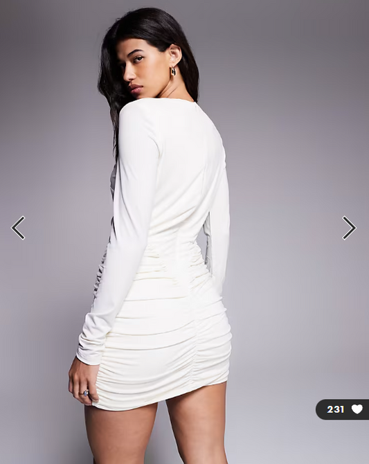 Ruched & Ready sculpting ruched detail bodycon mini dress in cream