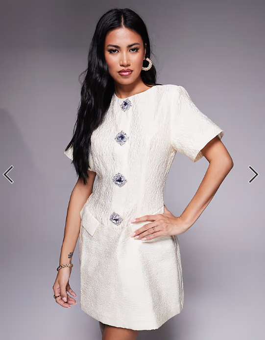 ASOS LUXE jacquard sculpted mini dress with embellished buttons in floral