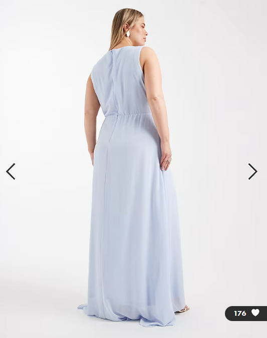 TFNC Plus Bridesmaid chiffon wrap top draped maxi dress in powder blue