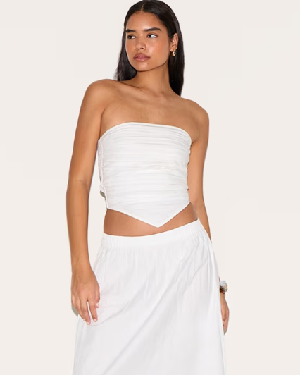Plt - Tall White Cotton poplin Ruched Front Crop Top White