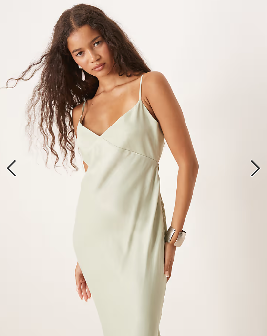 ASOS DESIGN satin tie back maxi dress in sage green