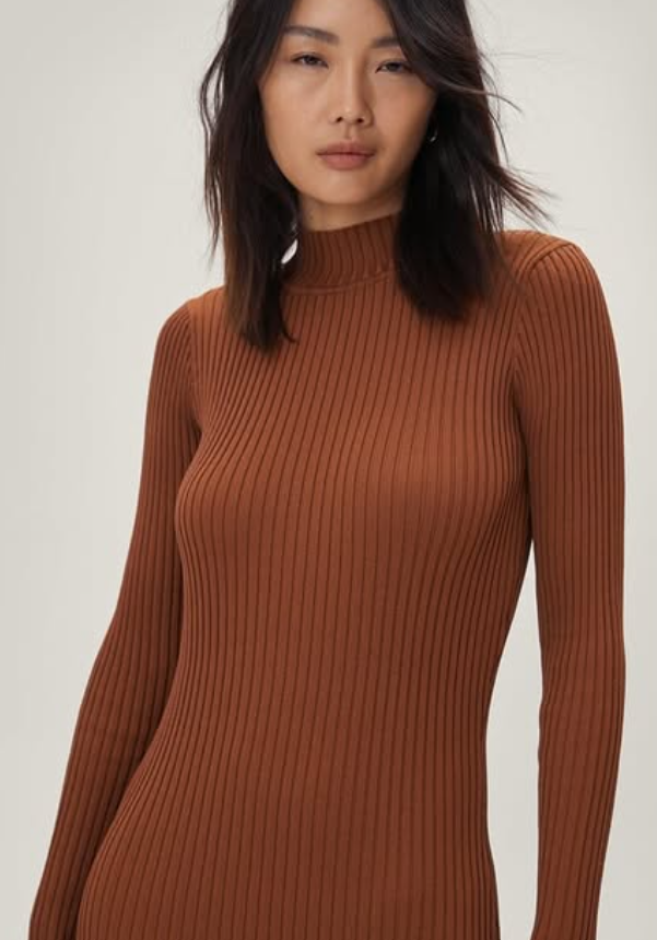 Nasty Gal Womens Knitted Ribbed High Neck Long Sleeve Midi Dress