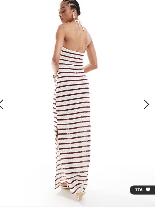 ONLY Tall open knit maxi dress with contrast trim in red stripes