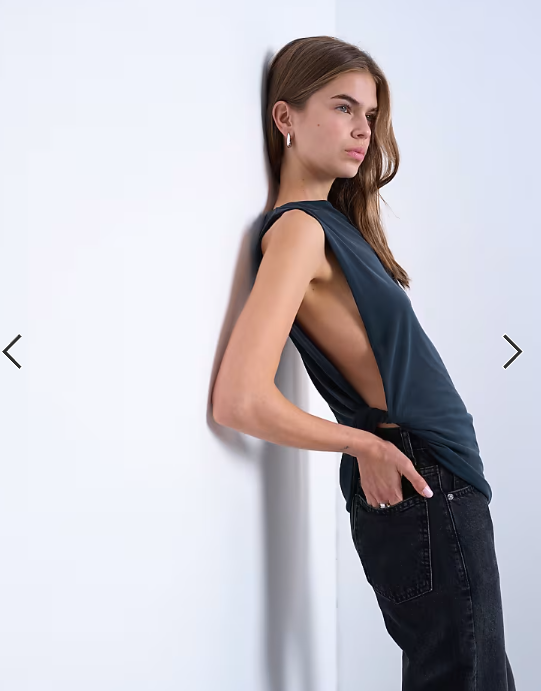 Topshop cupro knot side sleeveless top in charcoal grey