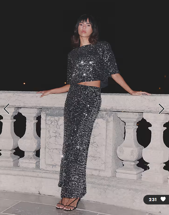 4th & Reckless sequin velvet bow open back cropped top co-ord in black