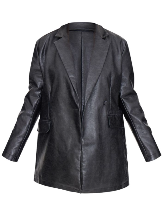 Plt Plus Black Structured Leather Blazer Dress