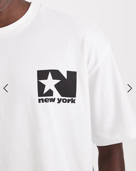 ASOS DESIGN oversized T-shirt with city chest graphic in white.