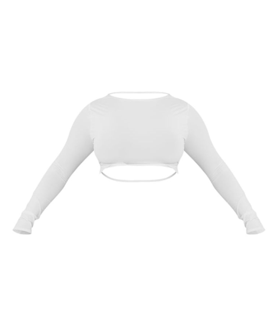 Shape White Strappy Back Slinky Long Sleeve Crop Top