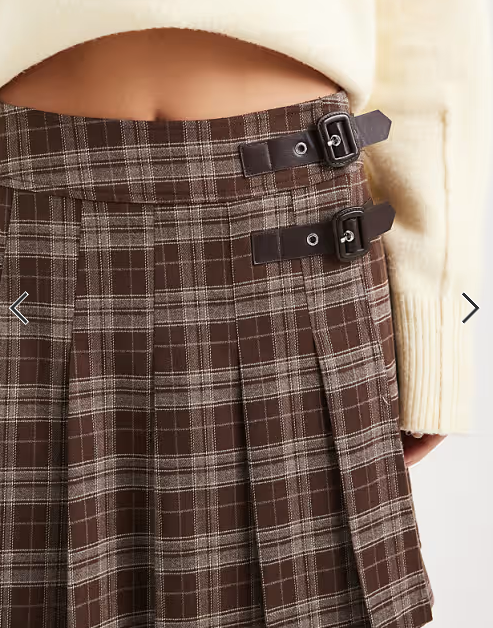 New Look check print buckle mini skirt in brown