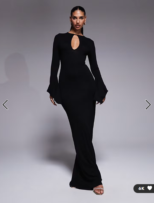 asos black long sleeve dress Rent ASOS DESIGN Petite Supersoft Long Sleeve Wrap Around Detail Maxi Dress  In Black Space Dye main image 1