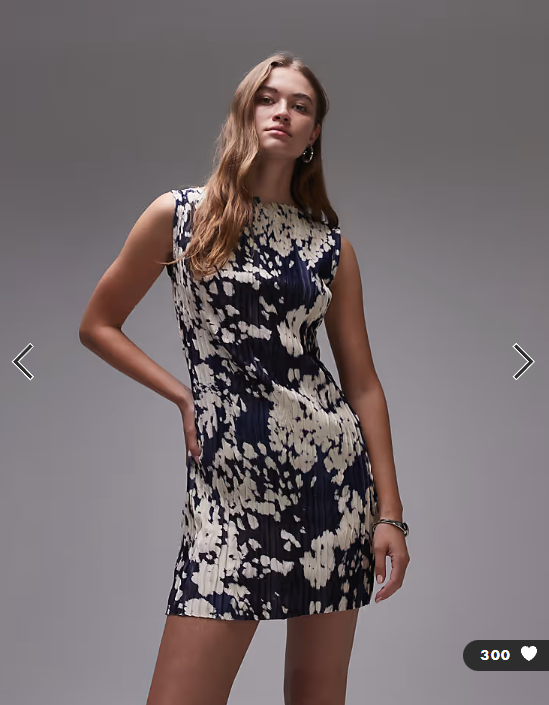 Topshop abstract animal print plisse mini dress in navy