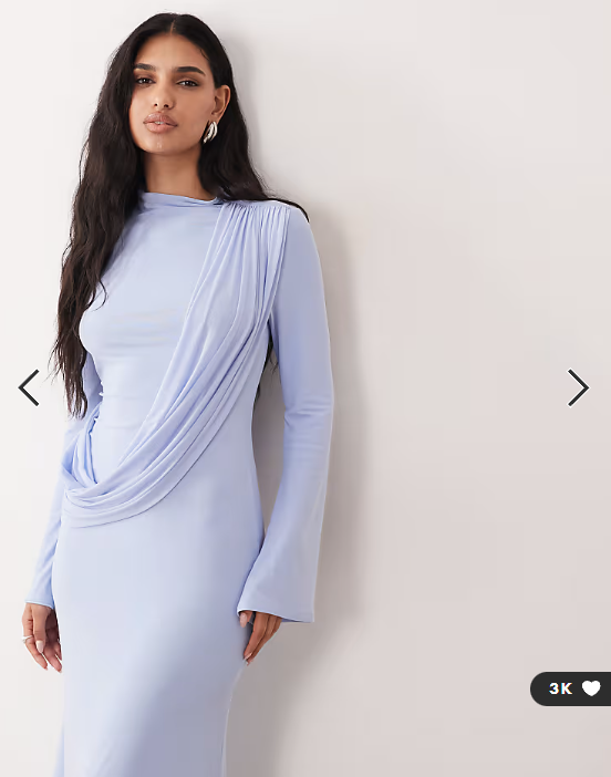 ASOS DESIGN mesh draped high neck long sleeve maxi dress in blue