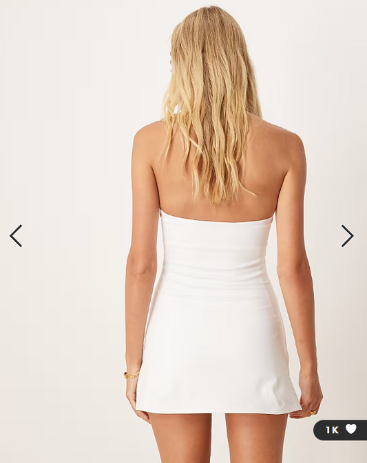 4505 active halter neck tennis dress with under shorts in white