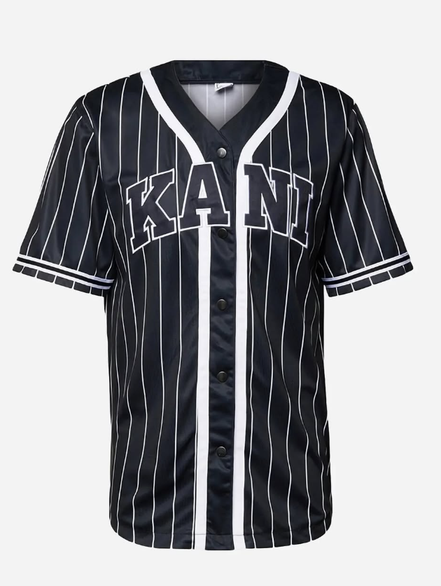 KK SERIF PINSTRIPE BASEBALL SHIRT BLACK / WHITE.