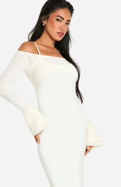 Rib Knit Bardot Halterneck Maxi Dress