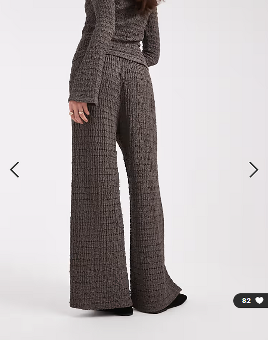 ASOS DESIGN mix & match textured tie waist wide leg trousers in dark grey