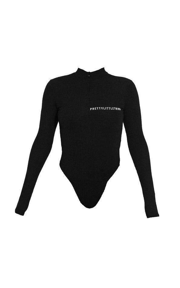 Black Crinkle Rib Half Zip Bodysuit
