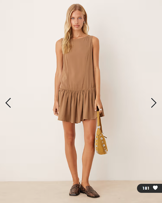ASOS DESIGN linen blend drop waist mini dress in mocha