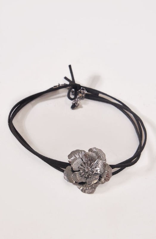 Black String Statement Flower Choker