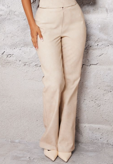 Petite Stone Faux Leather Zip Front Flared Trousers