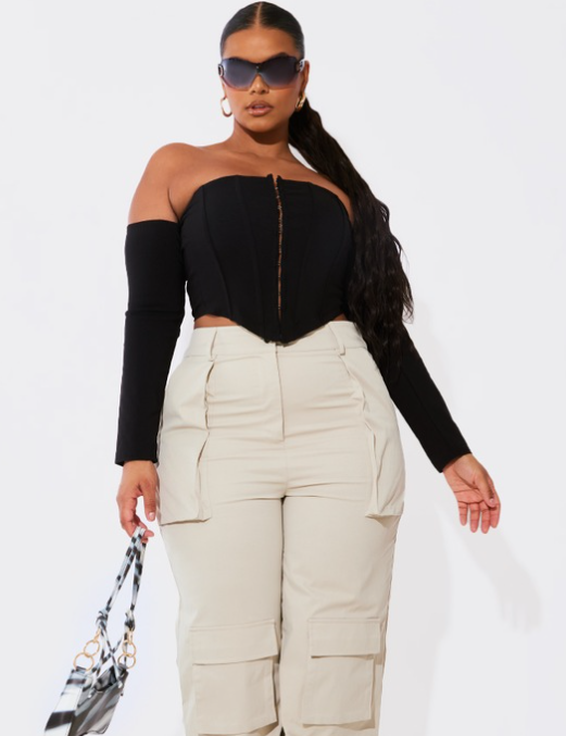 Plus Black Stretch Woven Corset Top
