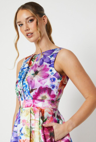 All Over Floral Print Twill Midi Dress