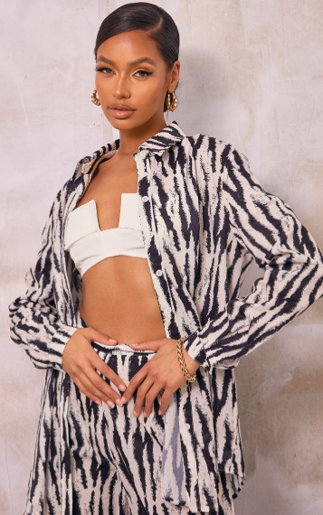 Black Zebra Printed Oversized Shirt