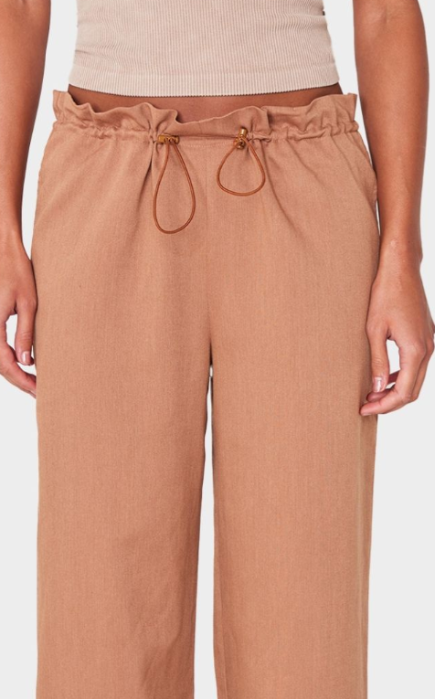Plt - Brown Woven Drawstring Waistband Straight Leg Trousers