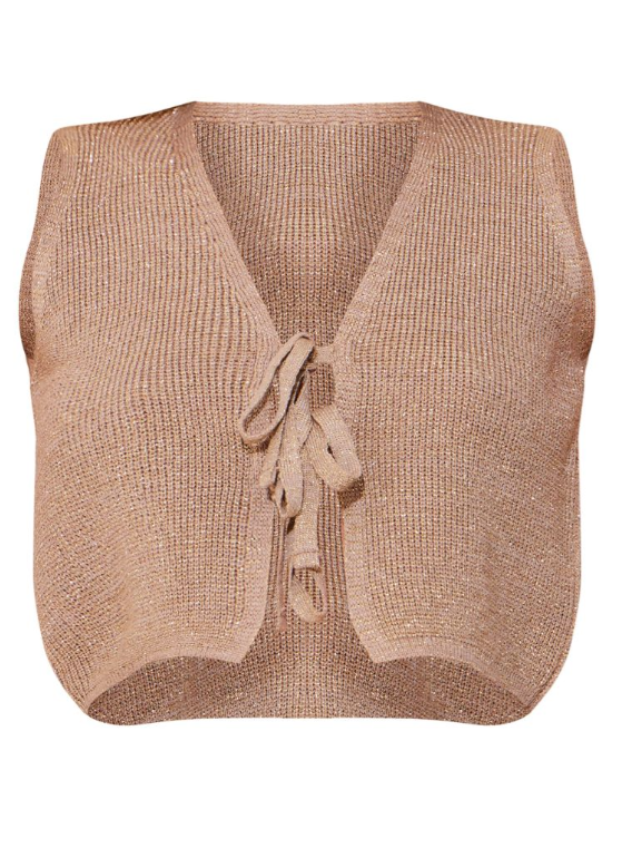 Bronze Glitter Knit Double Tie Front Waistcoat