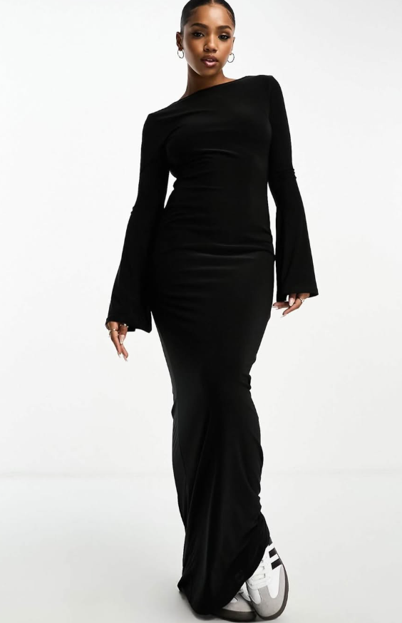 ASOS DESIGN low back maxi dress with angel sleeves in black