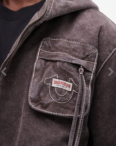 True Religion Big T hooded workwear jacket in brown wash