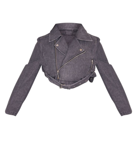 Plus Washed Black Cropped Denim Biker Jacket