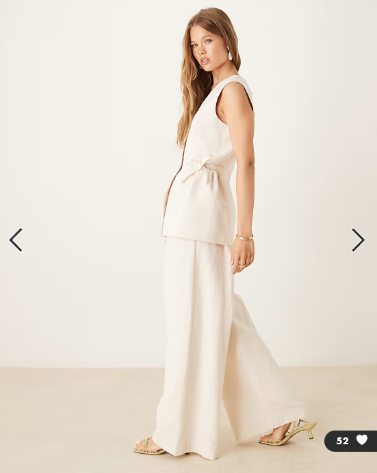 ASOS DESIGN linen blend tie waist trouser co ord in ivory