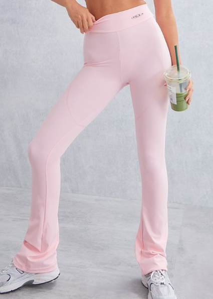 Plt - Baby Pink Sport Metal Badge Sculpt High Waist Flare Trousers