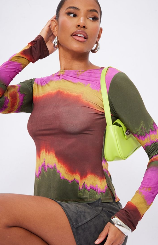 Pink Slinky Printed Long Sleeve High Neck Top