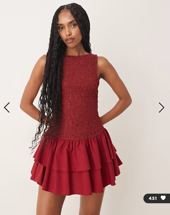 ASOS DESIGN lace bodice mini dress with poplin skirt in burgundy
