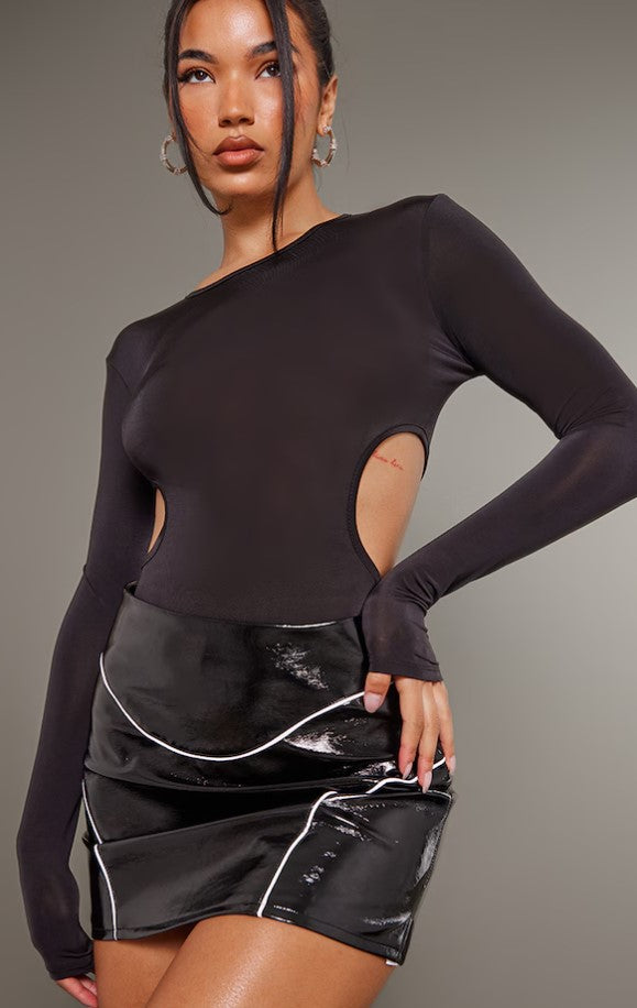 Black Slinky Double Side Cut Out Bodysuit