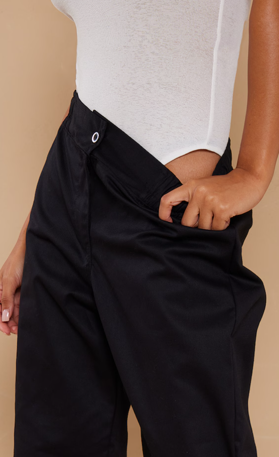 Black Cargo Low Rise Straight Leg Trousers