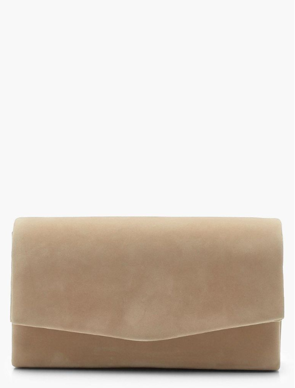 Structured Suedette Clutch Bag & Chain - taupe