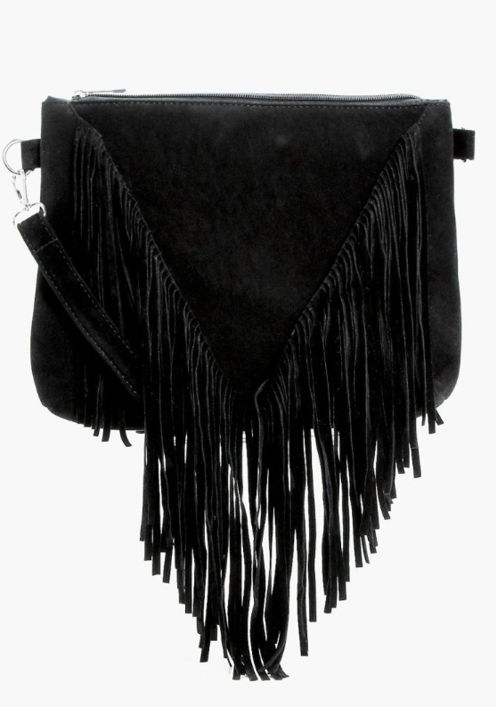 Suedette Fringed Crossbody Bag