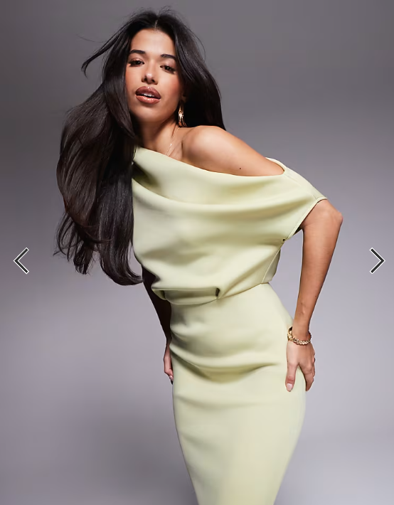 ASOS DESIGN dramatic neckline midi dress in sage green in scuba-style fabric