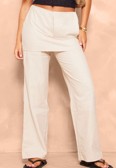 Plt - Oatmeal Structured Linen Pocket Detail Skirt Trouser
