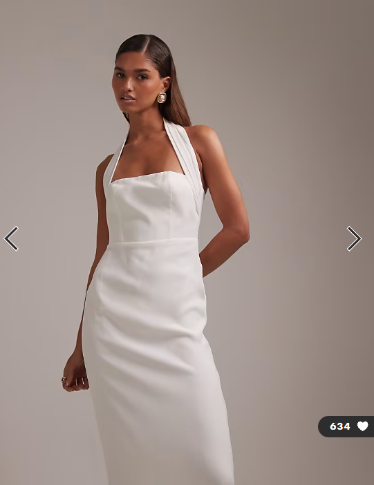 ASOS DESIGN crepe pencil bandeau midi dress with wide halter strap in white