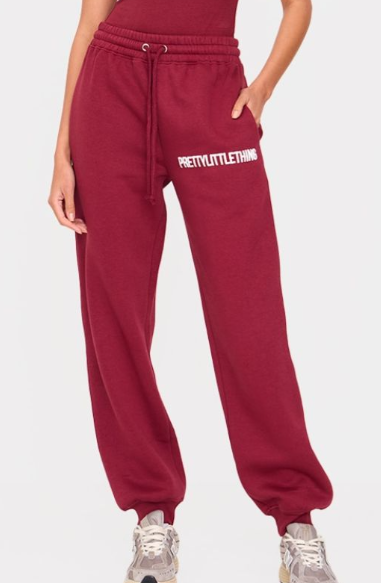 Burgundy Puff Print High Waist Cuffed Joggers
