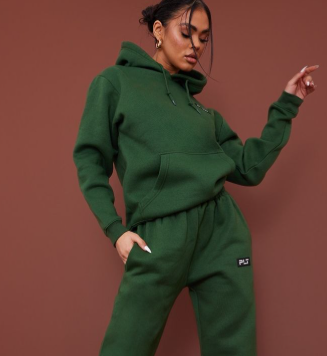 Forest Green Badge Detail Oversized Hoodie