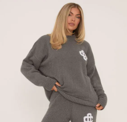 Long Sleeve Swirl Detail Oversized Sweatshirt In Grey