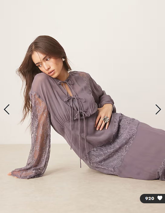 ASOS DESIGN long sleeve lace detailing maxi dress in grey