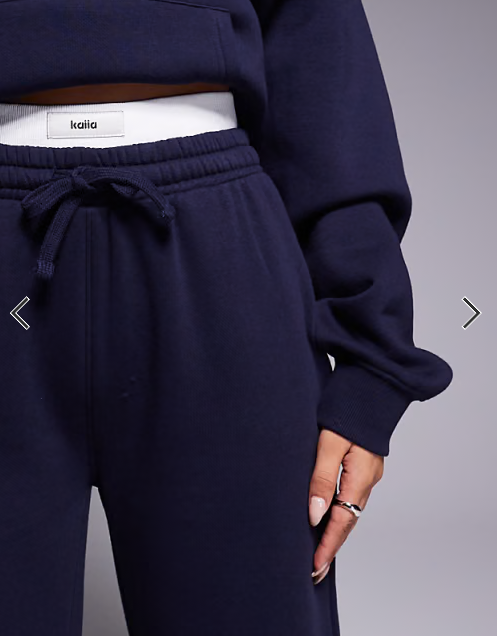 Kaiia cotton rich contrast logo waistband wide leg jogger co-ord in navy